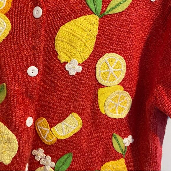 Vintage Y2K Susan Bristol Lemon Fruit Cotton Sweater Large - Picture 10 of 15